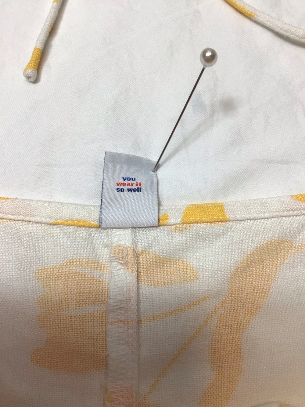 Old Navy Resort Mini Dress Linen Blend White Yellow Self Tie Shoulder Sz.L - Picture 7 of 11